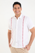 Camisa Guayabera Blanca con Bordado Rojo – Estilo Tradicional