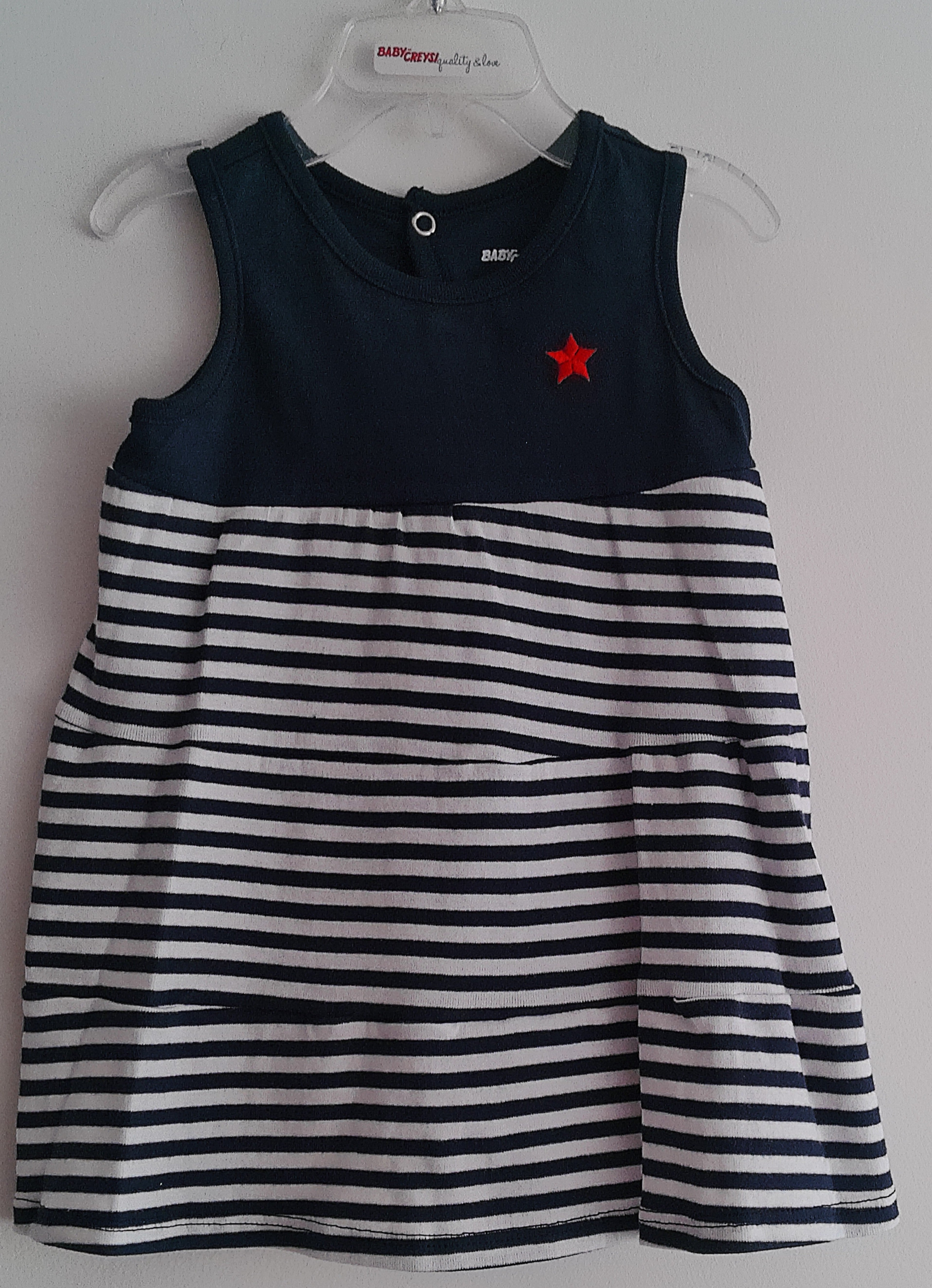 Vestido sin mangas marinero, de rayas y estrella roja para niña