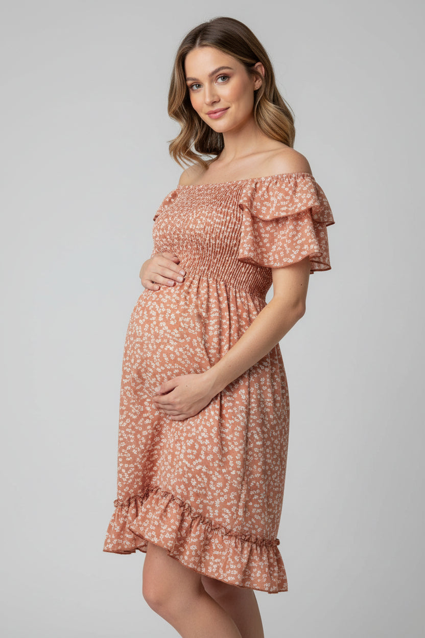 Vestido Maternidad Floral con olan, ligero y fresco