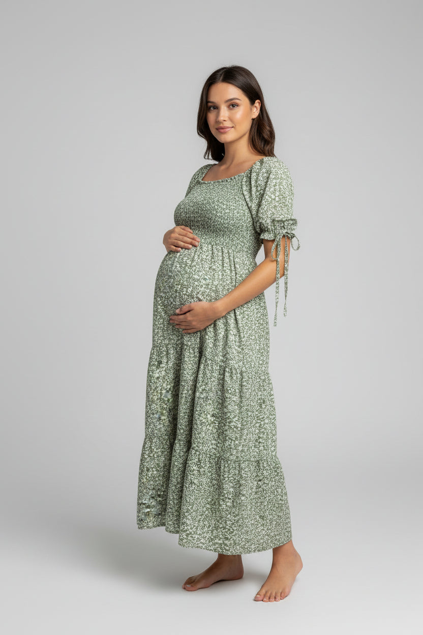 Vestido largo floreado de maternidad para baby shower, fotos o el día a día
